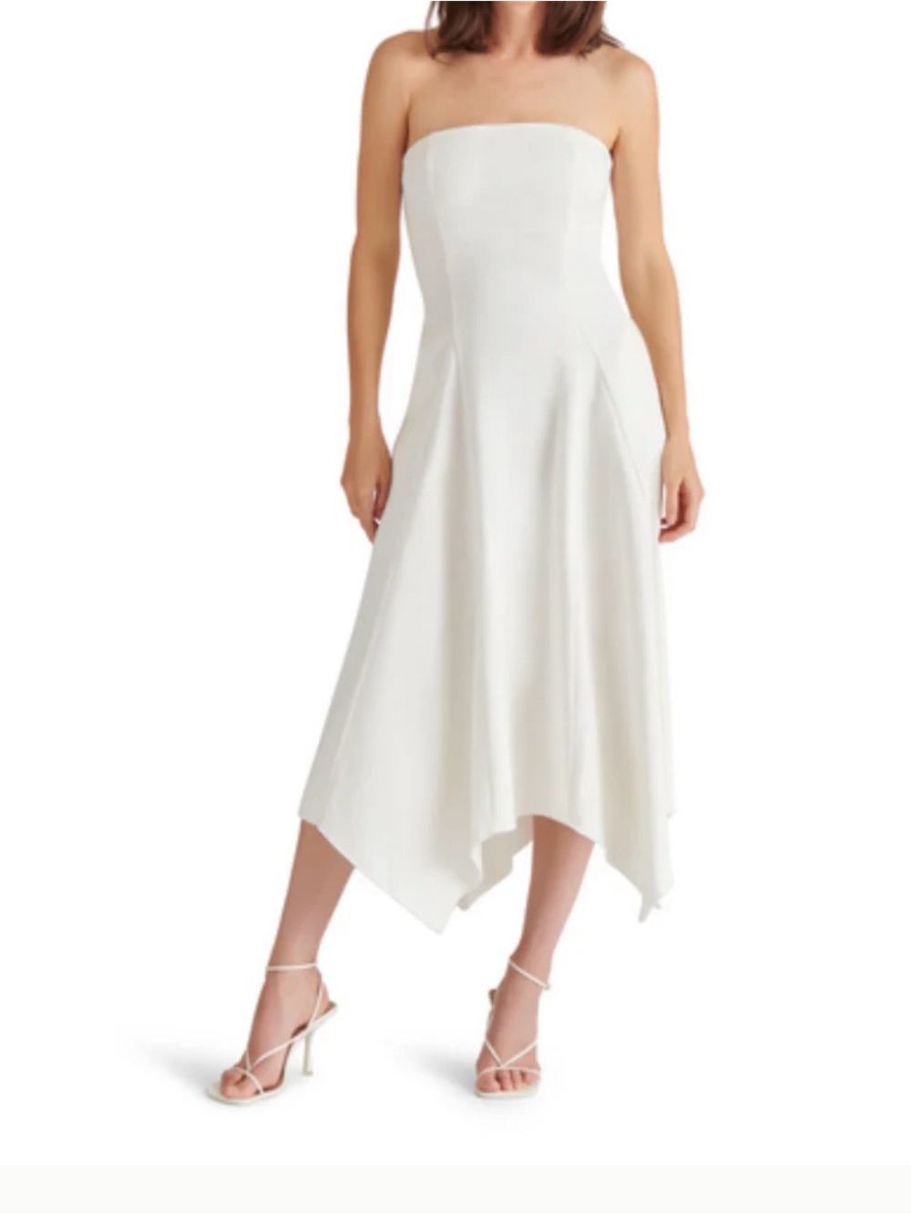 Steve Madden Strapless White denim Handkerchief-Hem Dress
